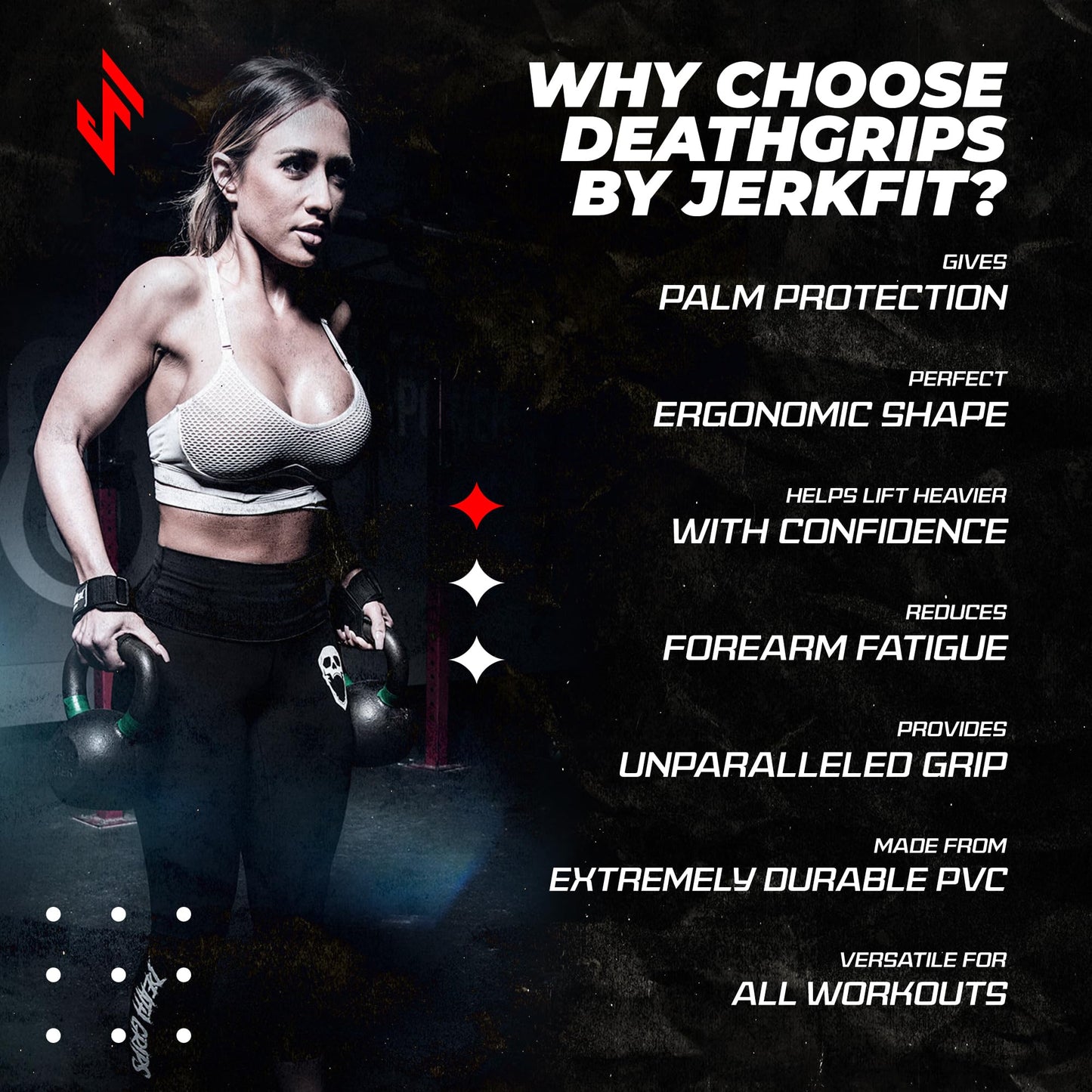 JerkFit Death Grips, Lifting Straps for Deadlifts, Pull Ups, and Heavy Shrugs, with Padded Support, Palm Protection & Increased Grip for Heavy Pull Lifts (Small)