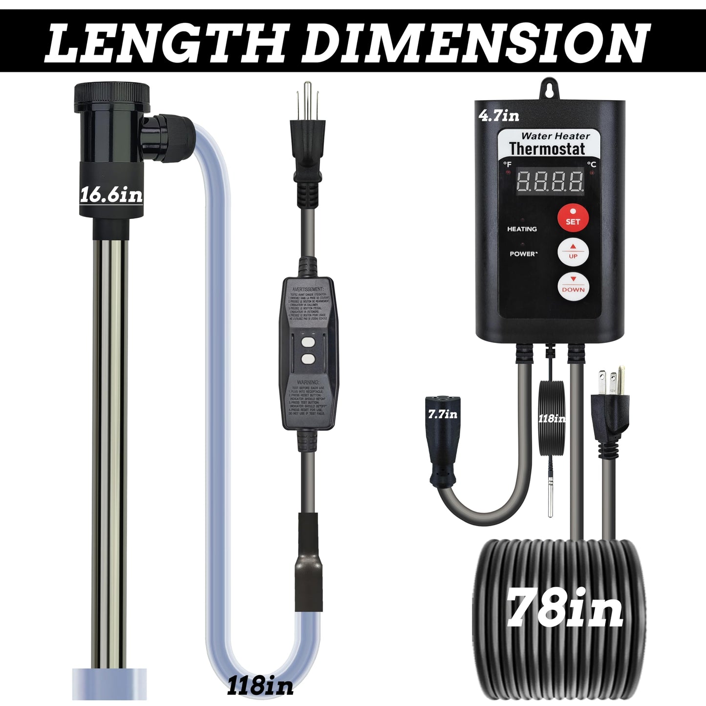 JHAOHEATE Portable Titanium Hot Tub & Pool Submersible Water Heater 1800W 120V Electric Immersion Water Heater with GFCI Leakage Protection & Temp Control for Bathtub, Inflatable Pool, Spa, Baptistry