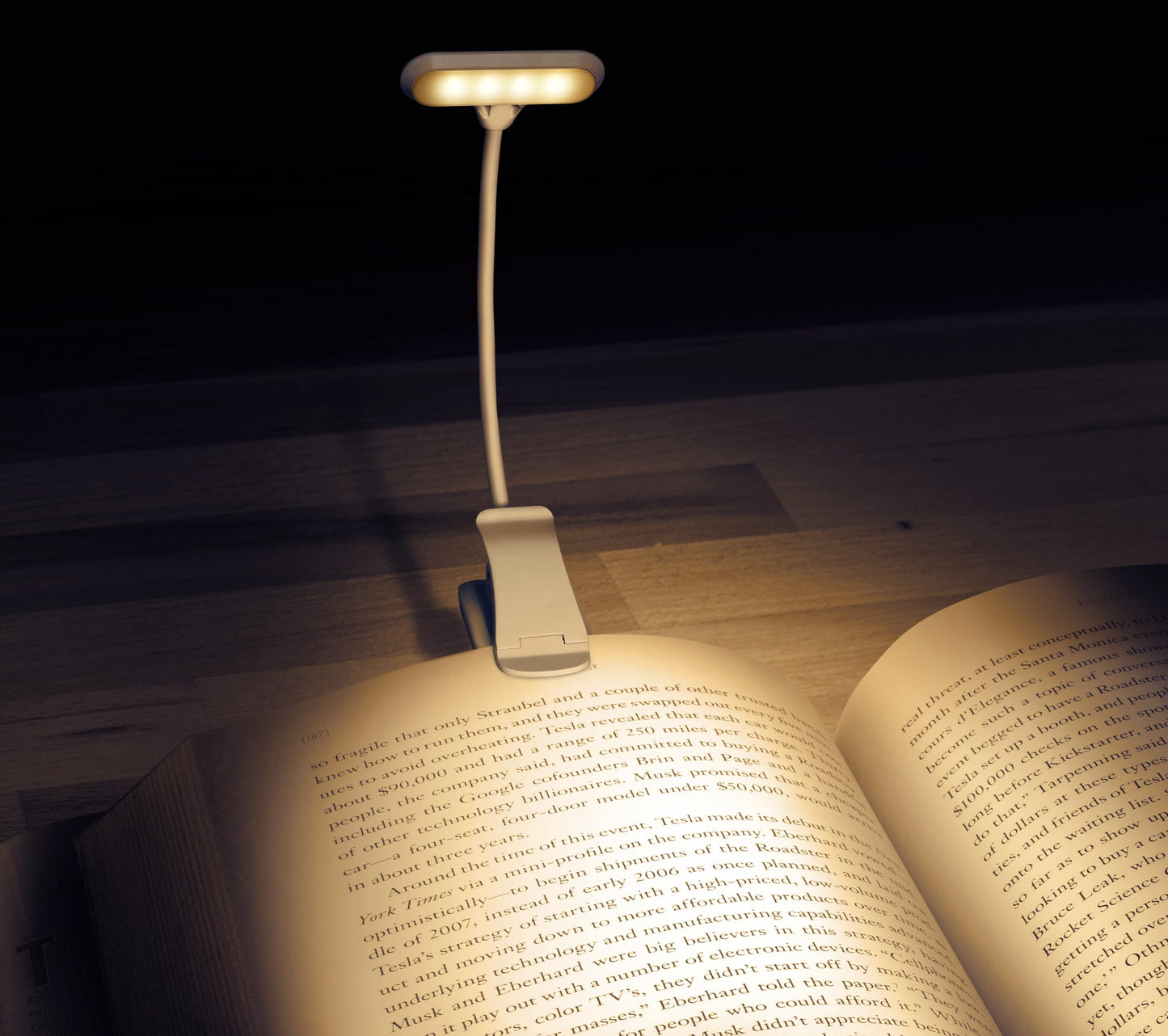 VViViD LEDLit Book Light - Rechargeable, Stepless Dimmable, Flexible Clip, White, Flex Lamp