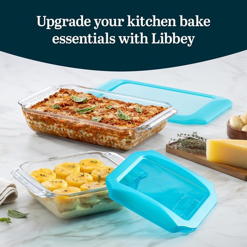 Libbey Baker’s Premium Glass Baking Dish Set - 5 Piece Stackable Casserole Dishes with Lids for Lasagna & Brownies
