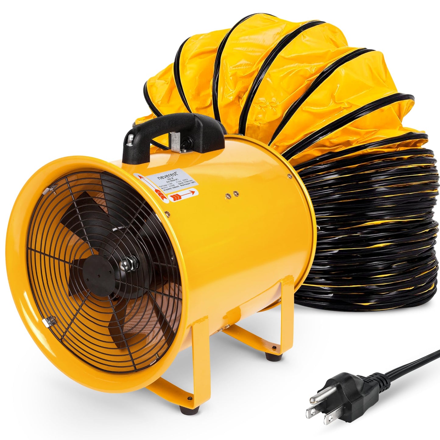 neverest® 12-Inch Industrial Blower Fan, High-Powered 2400 CFM Portable Blower/Exhaust Fan with 32ft Flexible Hose, 7ft Cable/Plug, Heavy-Duty Exhaust Fan for Construction, Workshops