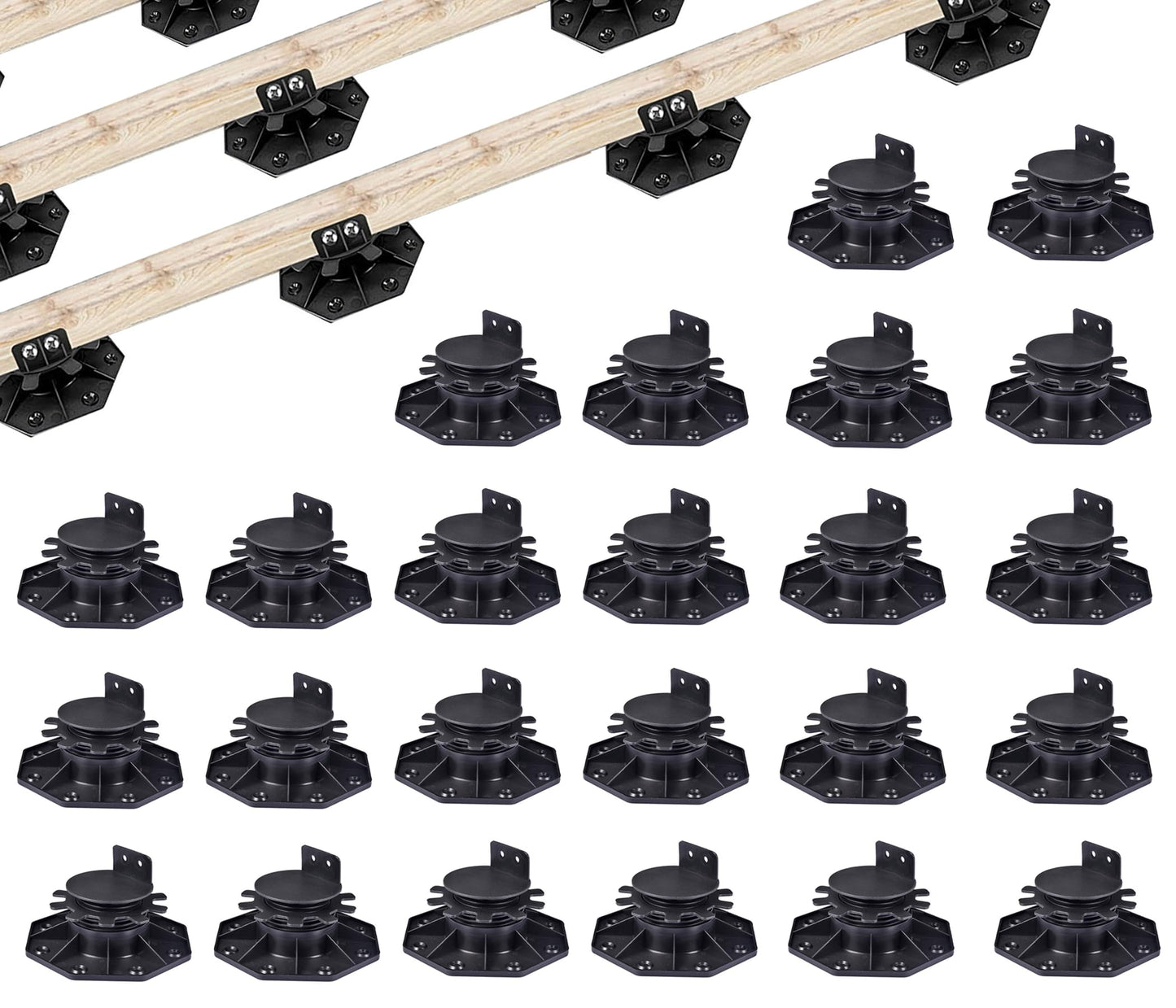 Adjustable Deck Support Plastic Pedestal Paver, 24 PCS, 1-3/16" to 2-3/8" Level Up Deck Support Pedestals, Shed Foundation Kit