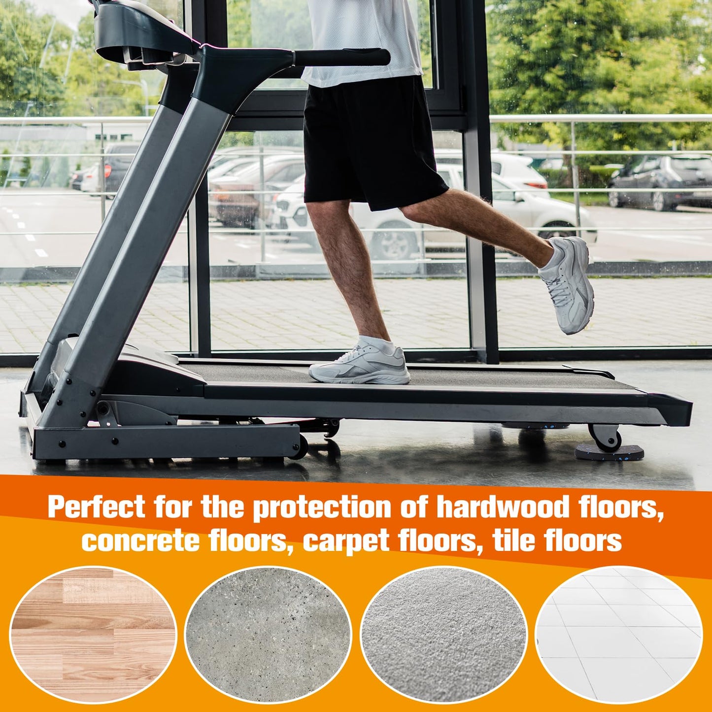 4Pcs Treadmill Mats, Coolrunner High Density Equipment Pads Noise Reduction for Floor Protection, Washing Machine Pads, Anti Vibration Rubber mats for Stationery Bike, Rowing Machine, Home Gym Station