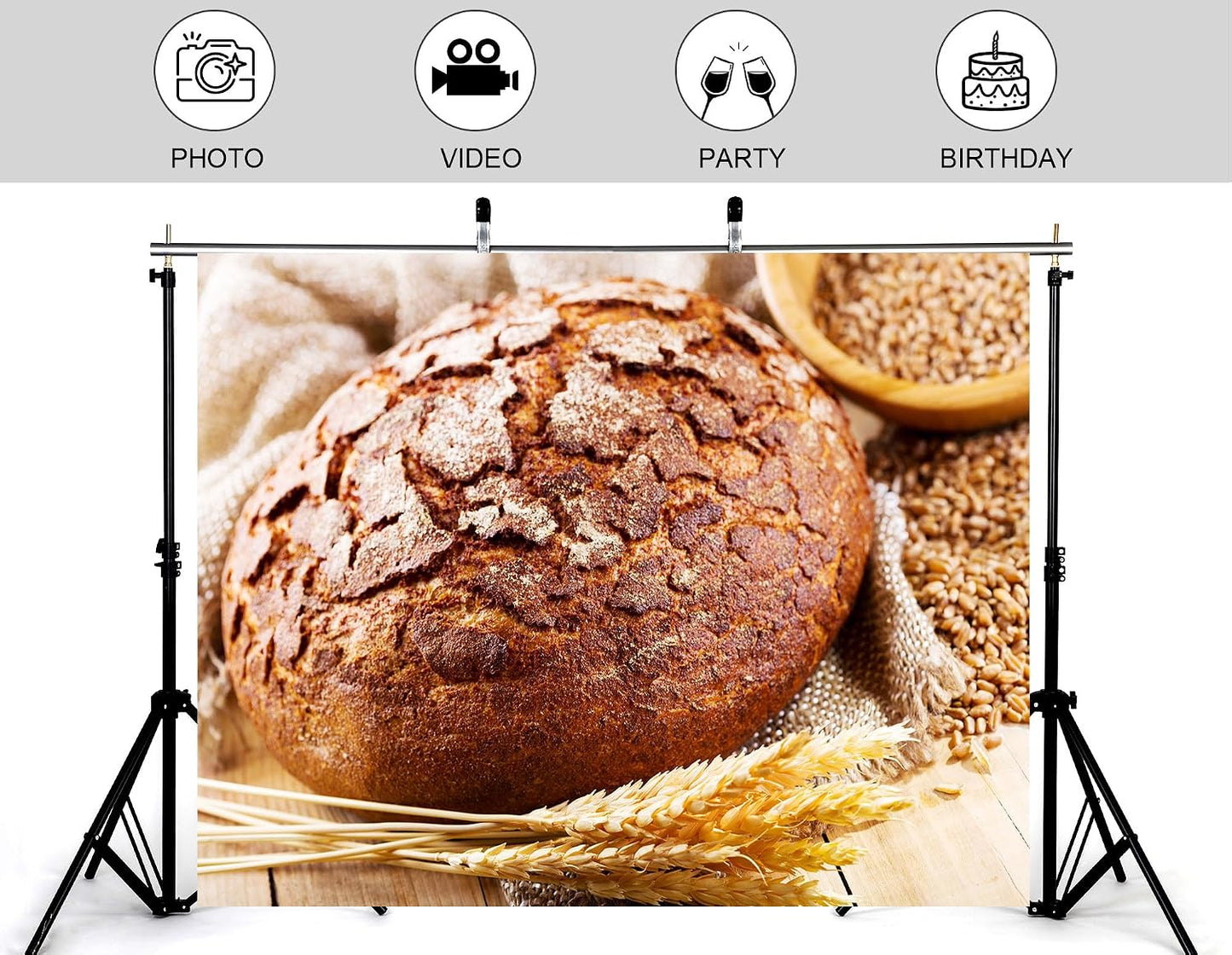 KeyWork 10x10ft Rye Bread Backdrop Fresh Whole Grain Sourdough with Wheat Photography Background for Bakery Food Fair