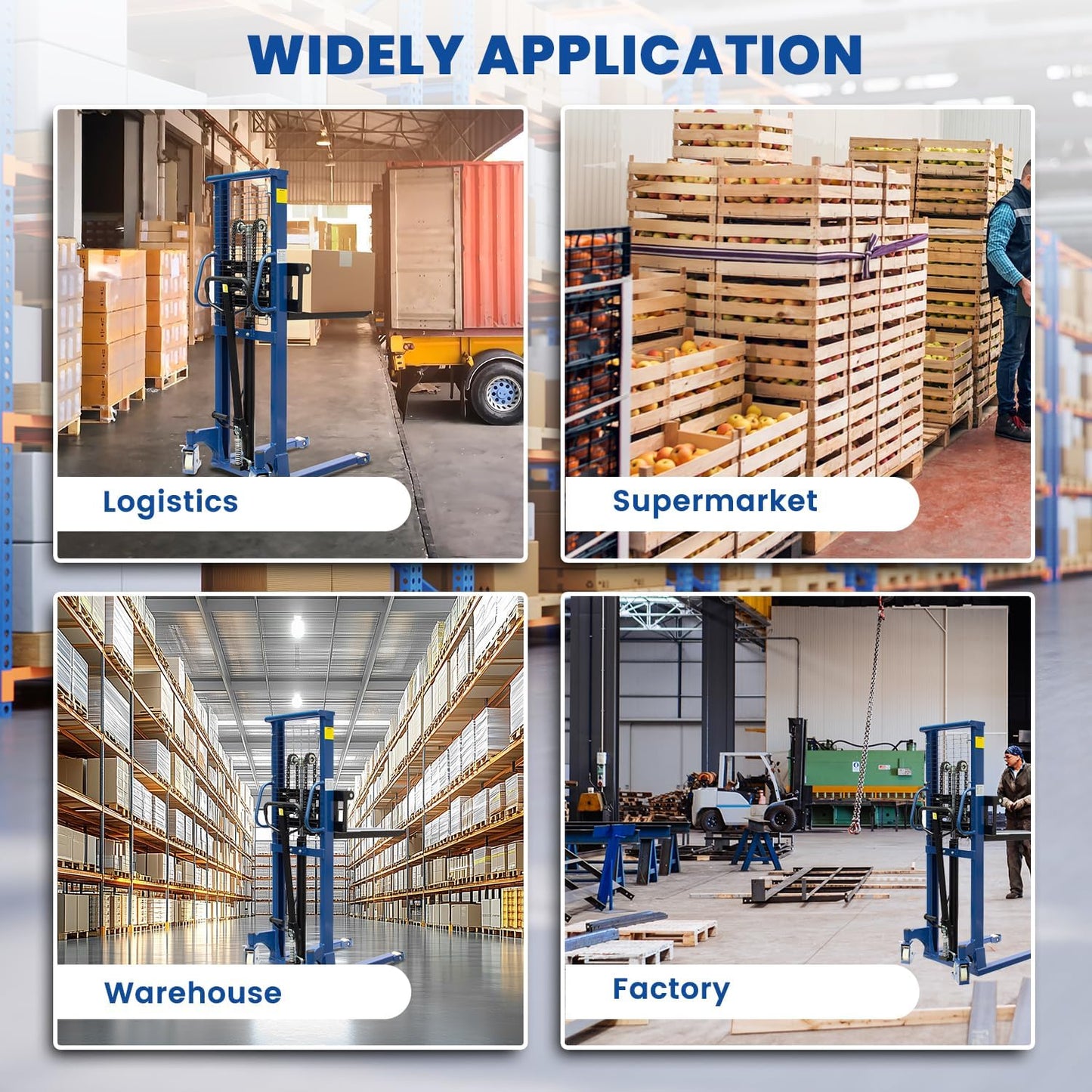 Fworkleft Manual Pallet Stacker 2200 LBS Capacity, 63" Lift Height Hand Pallet Forklift with Adjustable Forks & Fixed Legs, Heavy Duty Warehouse Material Lift for Open Deck Pallets