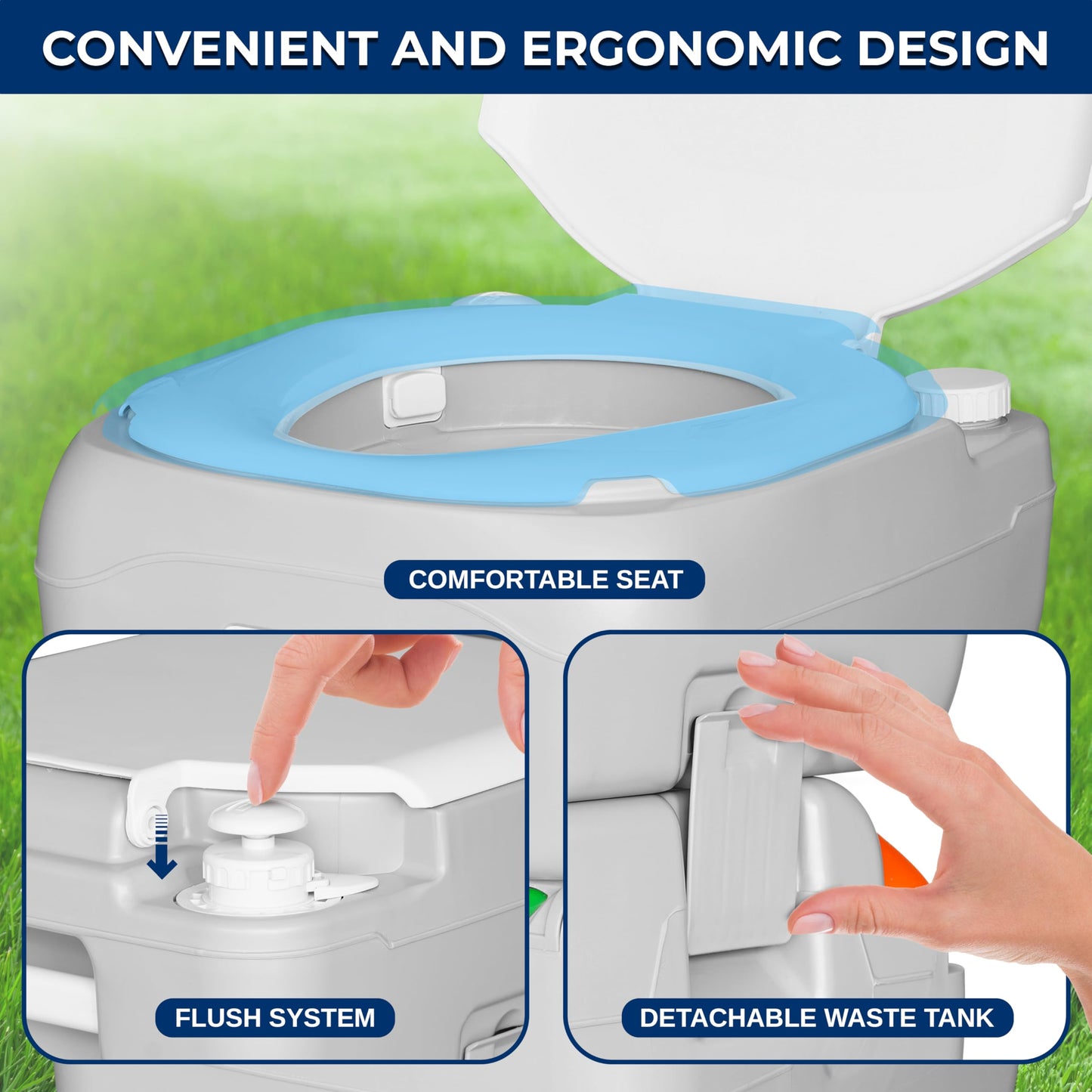 SereneLife 5.8 Gal Portable Camping Toilet For Adults, 100+ Flushes Porta Potty Camp Toilet with Detachable Waste Tank, Level Indicator, Carry Bag, Suitable for Camping, Hiking, and Boating