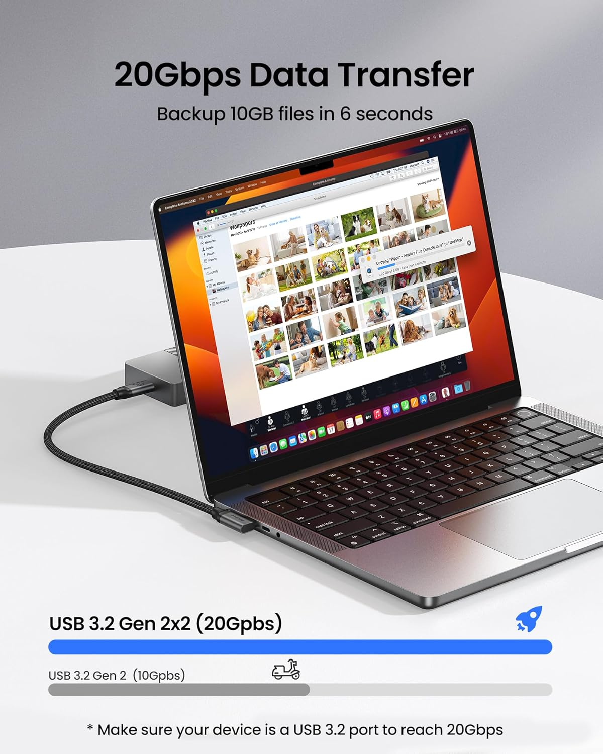 3.2 2x2 3.3FT, 20Gbps 90 5K/4K 60Hz 240W Silkland USB C Gen Cable Right Angle Degree High Speed Data Transfer, Type C