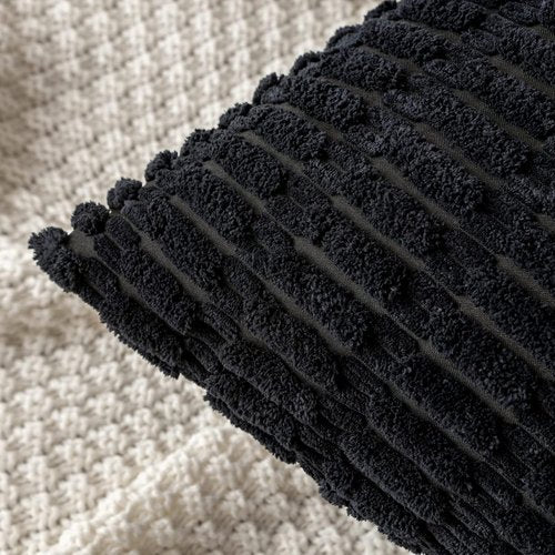 MIULEE Euro Sham Pillow Covers - Soft Corduroy Boho Striped Design | 24x24 Inch Black for Modern Home Decor