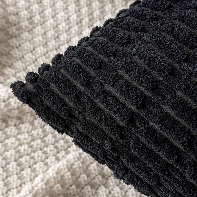 MIULEE Pack of 2 Corduroy Decorative Throw Pillow Covers 16x16 Inch Soft Boho Striped Pillow Covers Modern Farmhouse Home Decor for Halloween Sofa Living Room Couch Bed Black