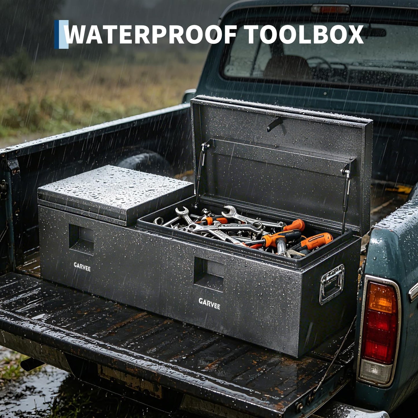 GarveeTech 56 Inch Truck Bed Tool Box, Heavy Duty Steel Truck Tool Box w/t-Handle Latch for Pickup Truck, Utility Tractor, RV, Waterproof Tool Chest for Storage & Organization, 56 × 16× 14 inch
