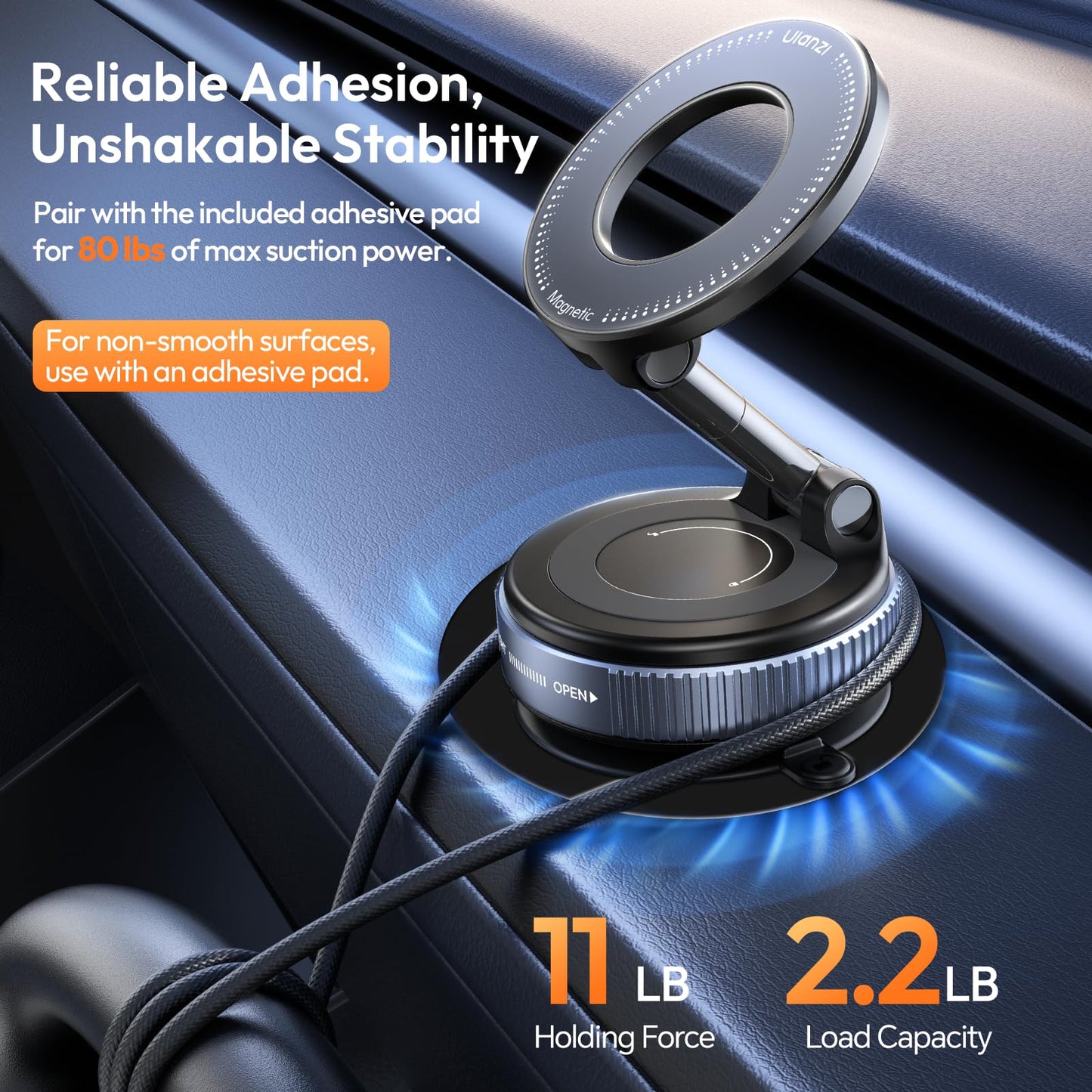 ULANZI Vacuum Suction Cup Phone Mount, 360° Rotatable Magnetic Phone Holder with Adhesive Pad, ≥14N Magnet for Car Kitchen Gym, Car Truck Accessories for iPhone 17 16 Vehicle Mounts