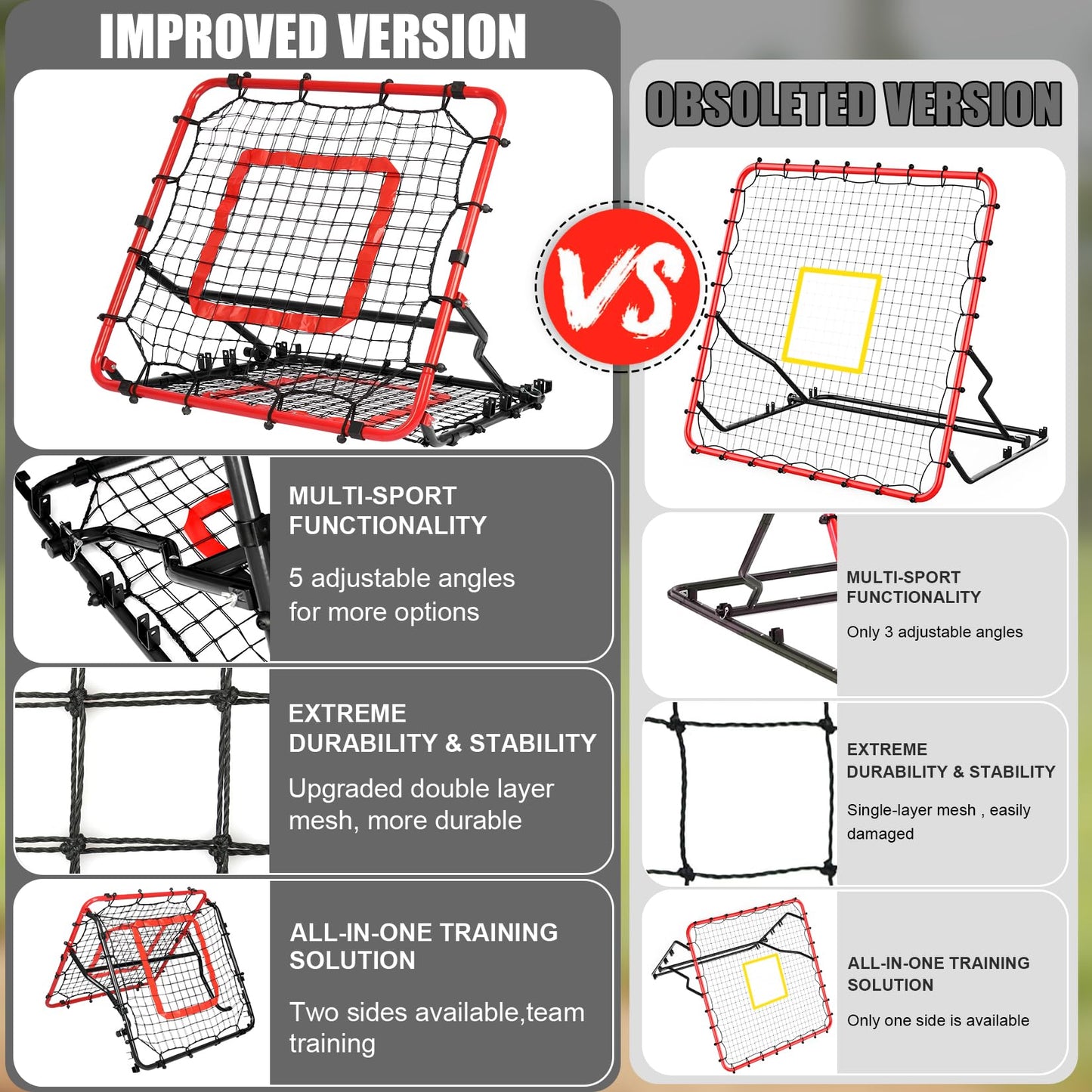 Storgem Baseball Softball Rebounder Net, Pitch Back Rebound Net,Soccer Rebound Net, Fielding Rebounder(Red-Black)