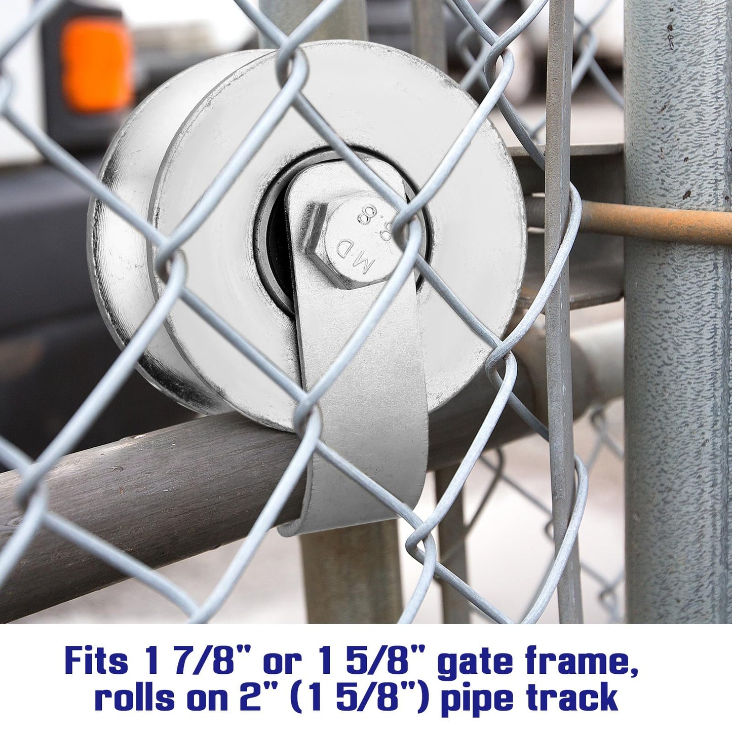 MorningRo 4 Pack Sliding Gate Rollers Rear Pipe Track Wheels for Chain Link Sliding Gates Galvanized Gate Rollers for 1-7/8" Gate Frame Rolls on 1-5/8" Pipe Track Heavy Duty Sliding Gate Wheels