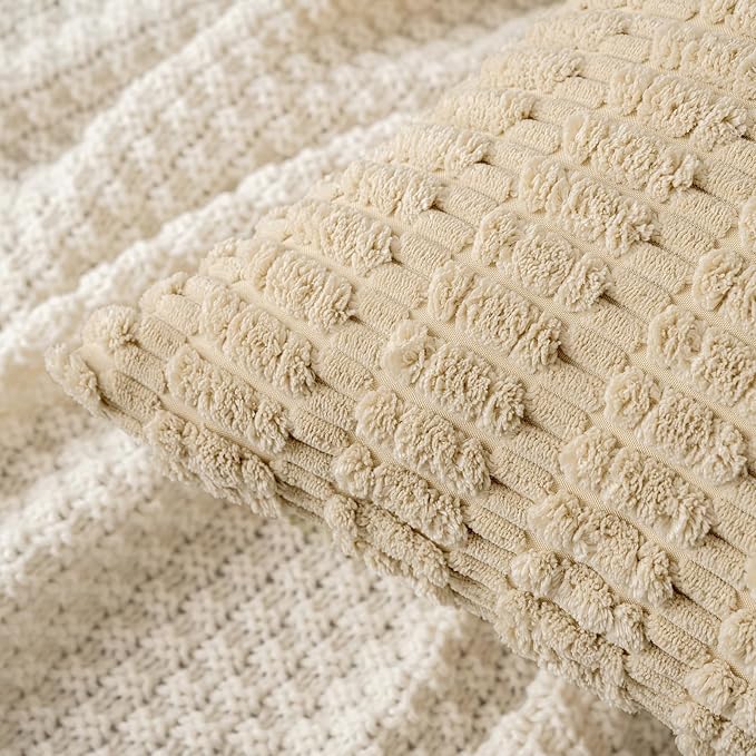 MIULEE Pack of 2 Corduroy Decorative Throw Pillow Covers 16x16 Inch Soft Boho Striped Pillow Covers Modern Farmhouse Home Decor for Sofa Living Room Couch Bed Tan