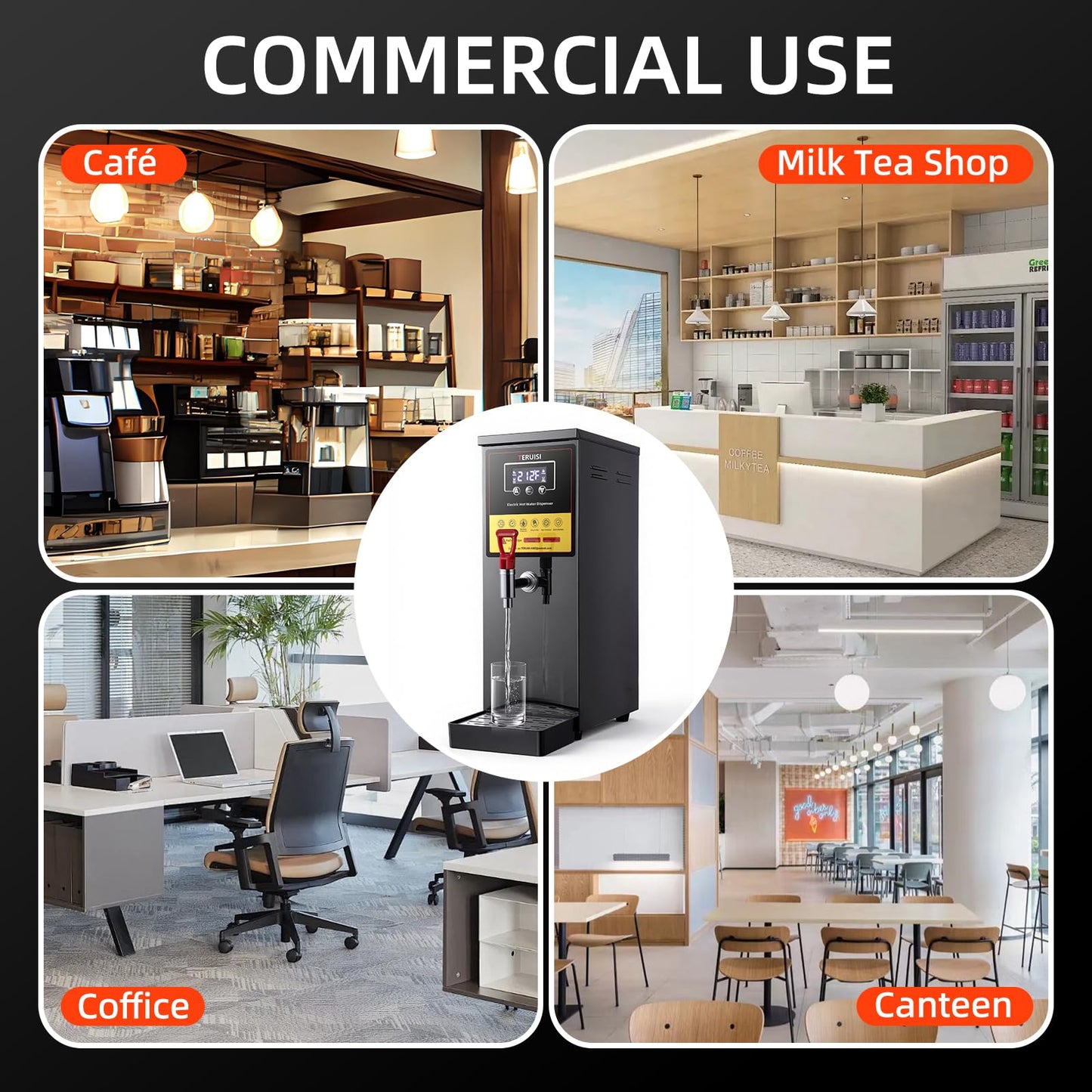TERUISI Commercial Hot Water Dispenser, 1600W Electric Water Boiler Countertop, 30L(8Gal)/H Step-Heating Stainless Steel Water Dispenser with 86°F-212°F Temperature Control for Office Bars Hotel, 8L