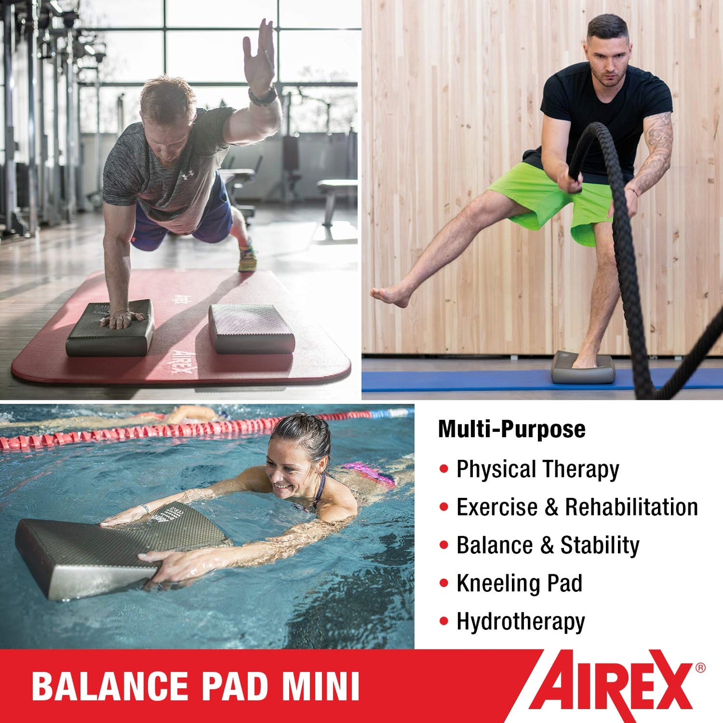 Airex Balance Pad - Exercise Foam Pad Physical Therapy, Workout, Plank, Yoga, Pilates, Stretching, Balancing Stability Mat, Kneeling Cushion, Mobility Strength Trainer for Knee, Ankle - Mini, Lava