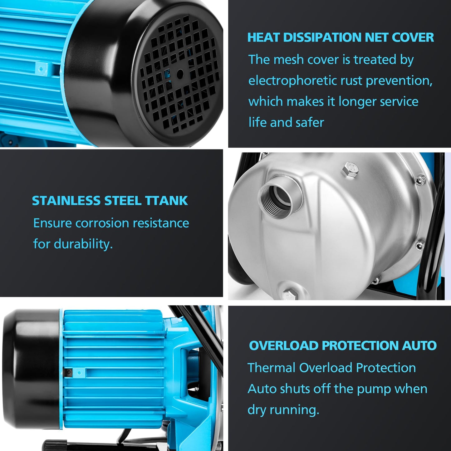 BOMGIE 1.5HP Water Transfer Pump,1200GPH Shallow Jet Well Pump,Extended 13FT Power Cord Portable Sprinkler Booster Pump,Irrigation Lawn Fountain Pool Draining Self Priming Transfer Pumps