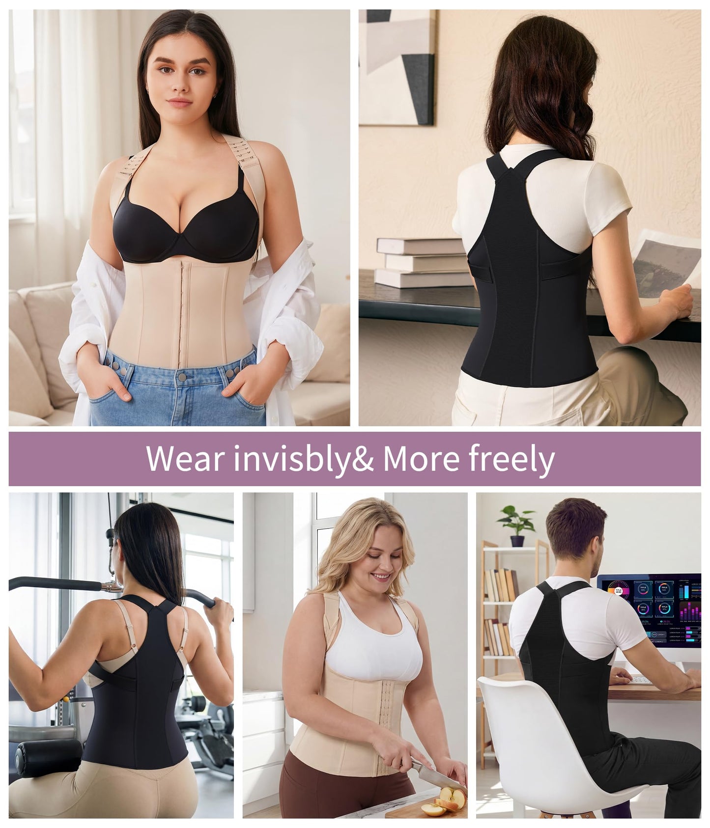 YERKOAD Back Brace Waist Trainer for Women Back Straightener Posture Corrector Adjustable Full Back Support Brace 3X-Large Black