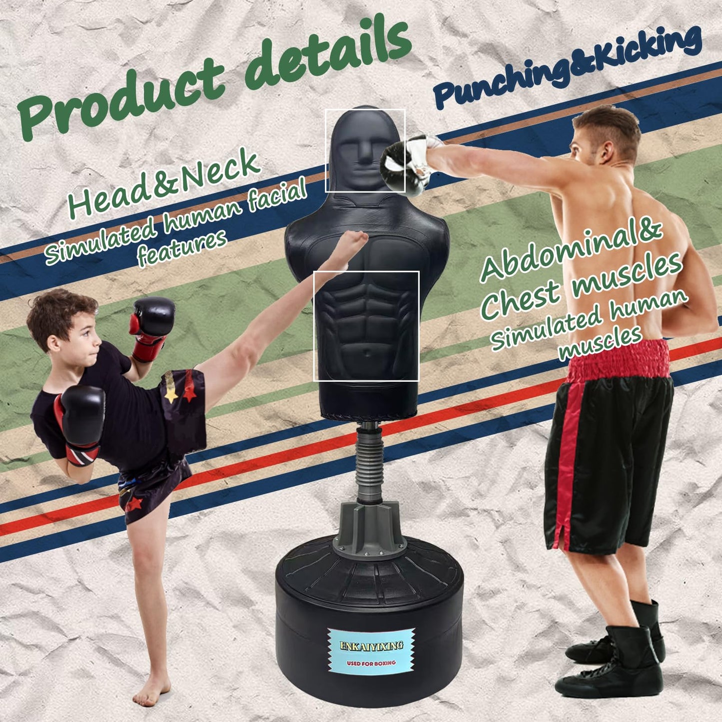 Bob Punching Dummy,Durable Leather Punching Bag with Large Base for Adults & Kids, Freestanding Training Target for Boxing, Taekwondo, MMA, Home Gym（Black）