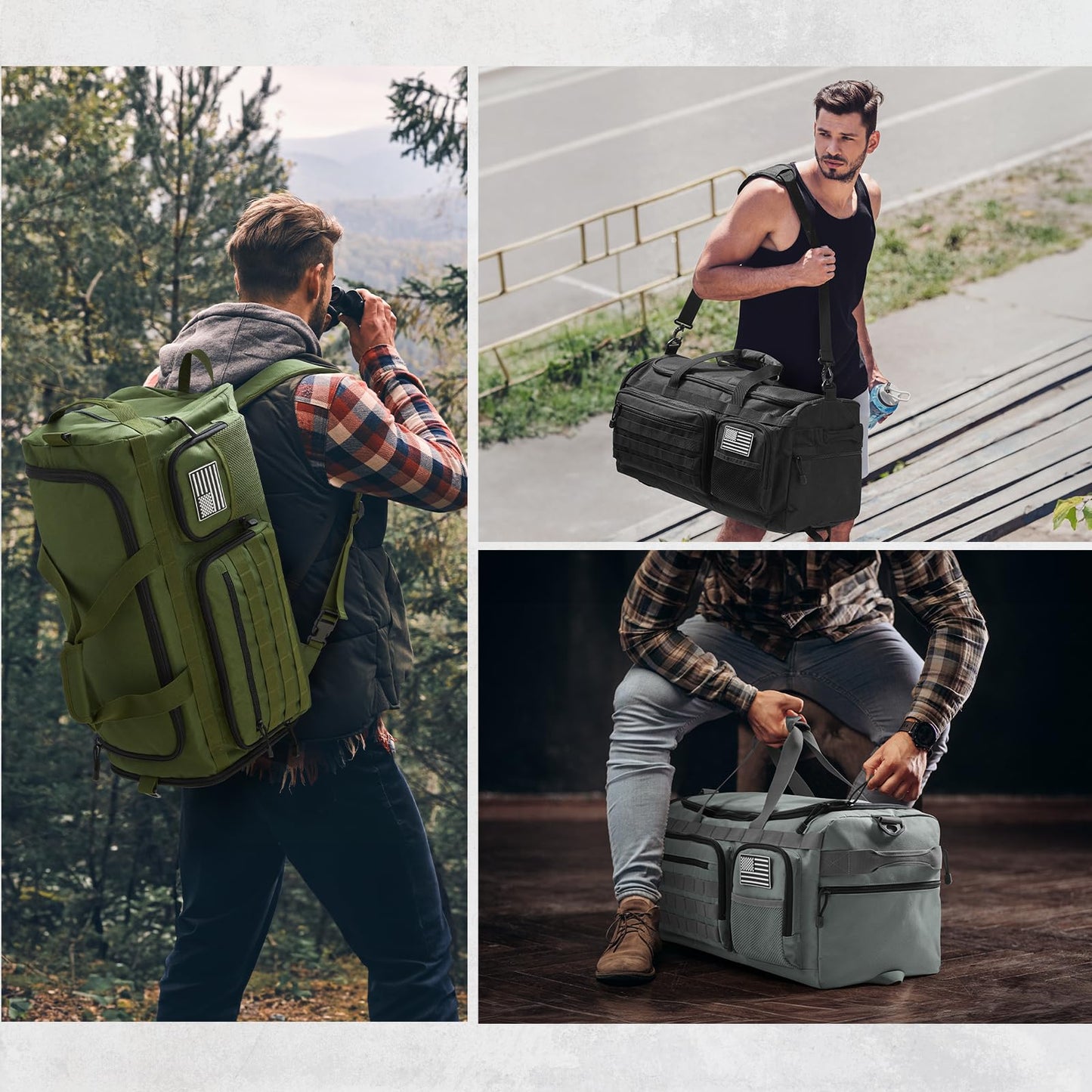 G4Free 3-in-1 Travel Duffle Bag for Men and Women, 50L Large Gym Sports Bags Tactical Military Duffle Backpack with Shoes Compartment and Wet Pocket (Black)