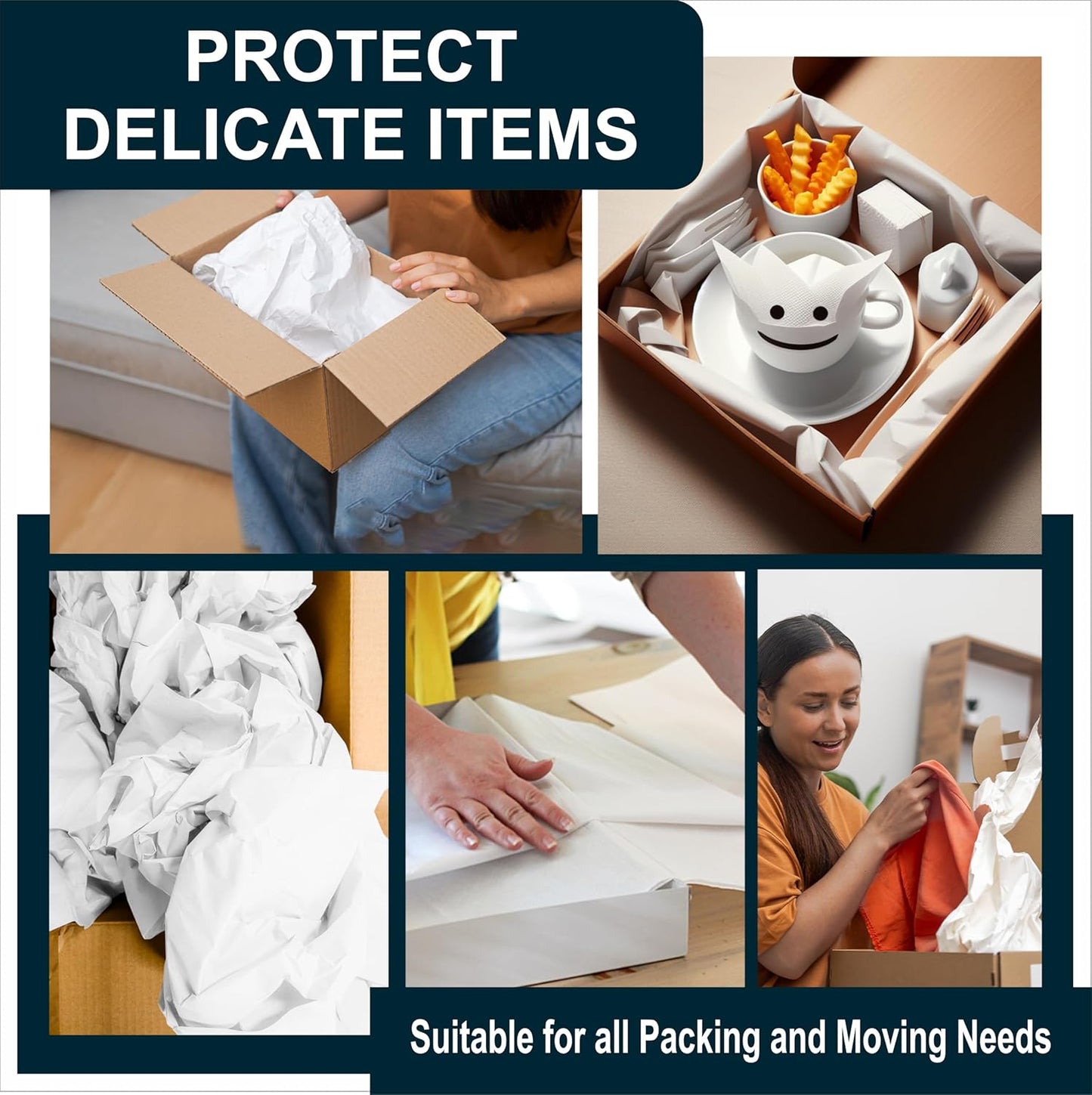 Regine Switzerland Packing Paper Sheets - 100 Small White Sheets for Moving & Shipping | 13 x 12 Inches