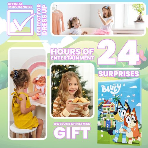 Bluey Hair Accessories Advent Calendar 2025 - 24 Holiday Hair Clips, Bows, Scrunchies & Claw Clips for Girls