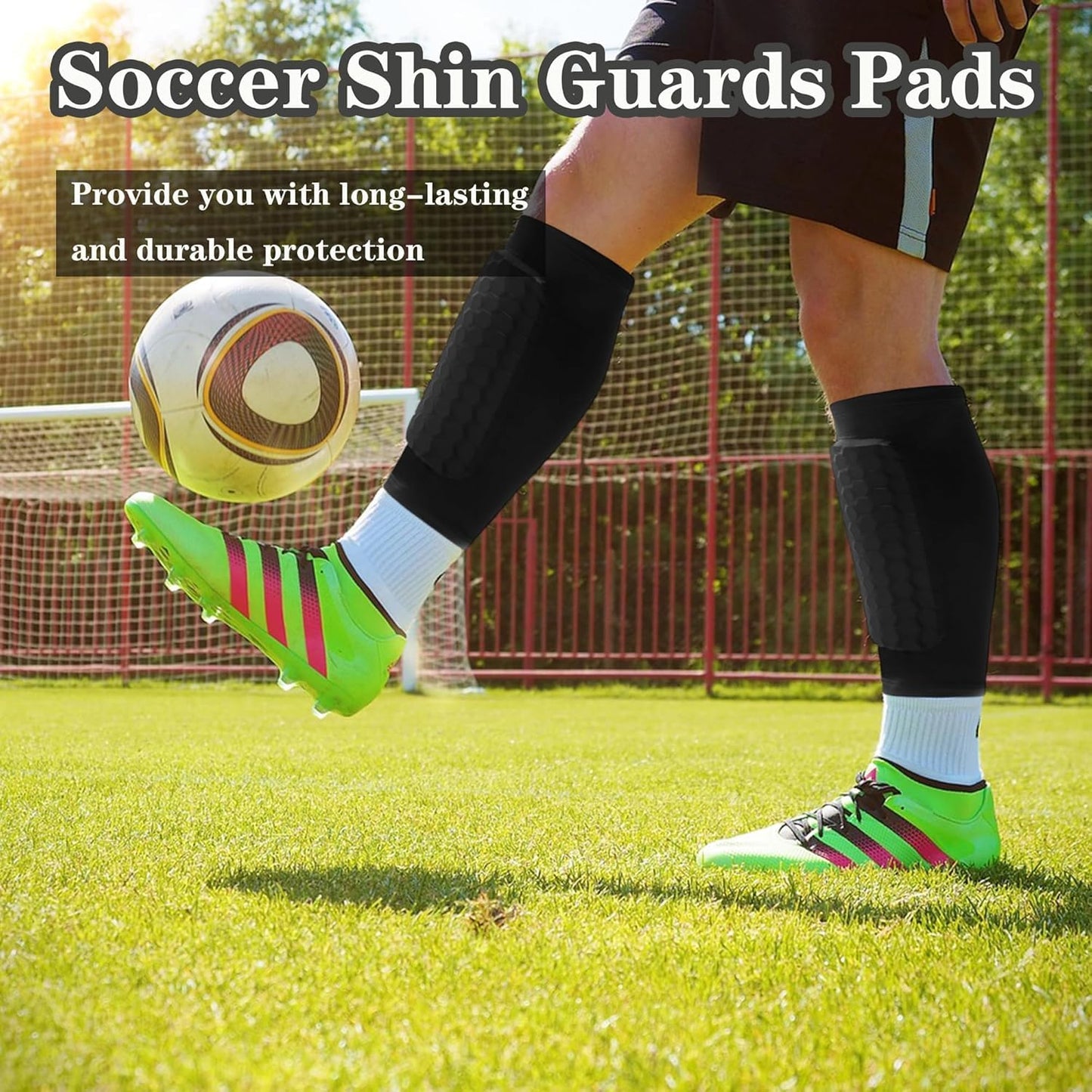 Soccer Shin Guards Pads for Youth Adult, Ski Shin Guards, Shin Defender Shin Guards Calf Compression Sleeve with Honeycomb Pads, Protective Shin Pads Gear for Football Soccer & Ski