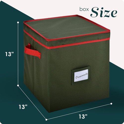 Handy Laundry Christmas Ornament Storage Box - Holds Up to 64 Ornaments | Adjustable Dividers & Two Handles - Keeps Holiday Decorations Clean & Dry (Green)