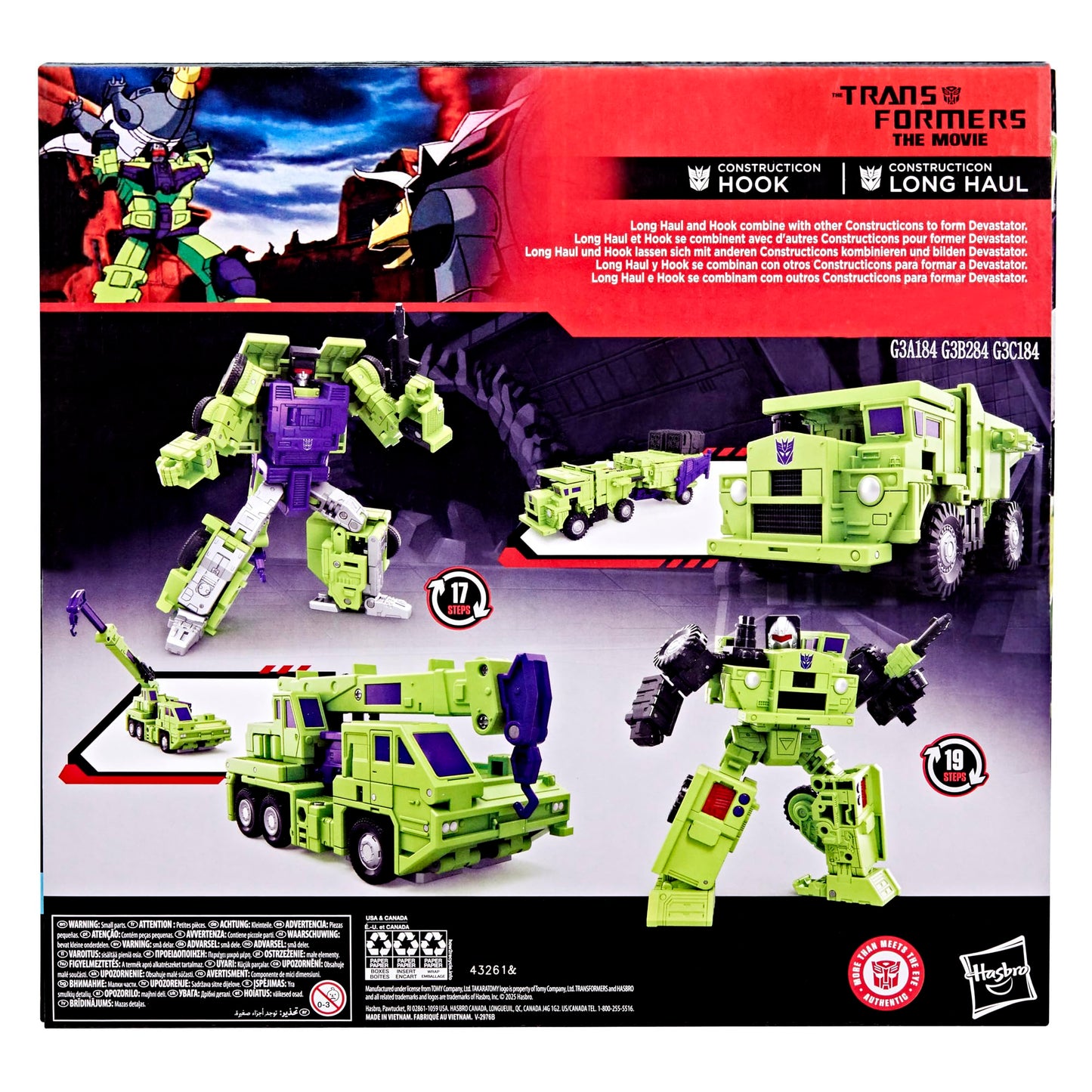 Transformers Studio Series The The Movie Constructicon Long Haul & Constructicon Hook, 6.5-inch Action Figures, Robot Toys for Ages 8+