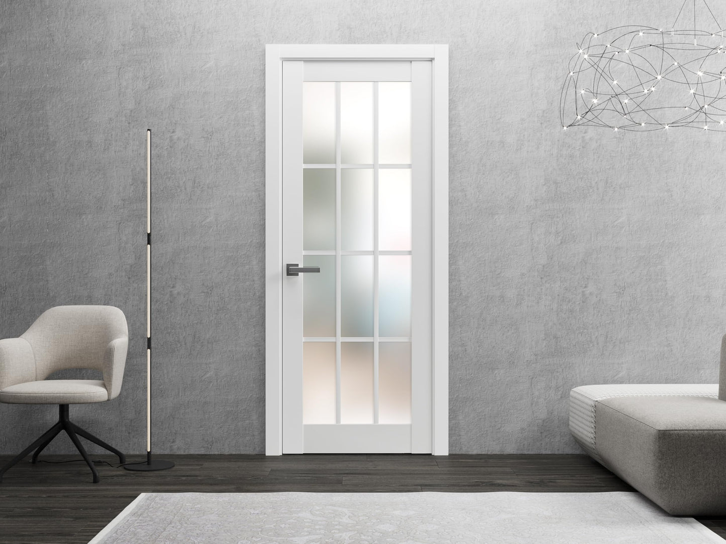 Slab Barn Door Panel Frosted Glass 12 Lites 36 x 84 inches | Felicia 3312 Matte White | Sturdy Finished Doors | Pocket Closet Sliding