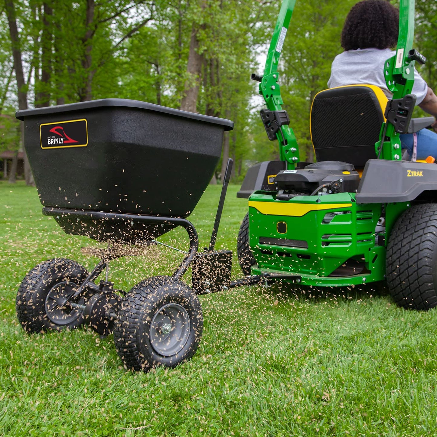 Brinly BS36BH-A Tow Behind Broadcast Spreader with Universal Hitch, 175 lb.+ -Flat Black