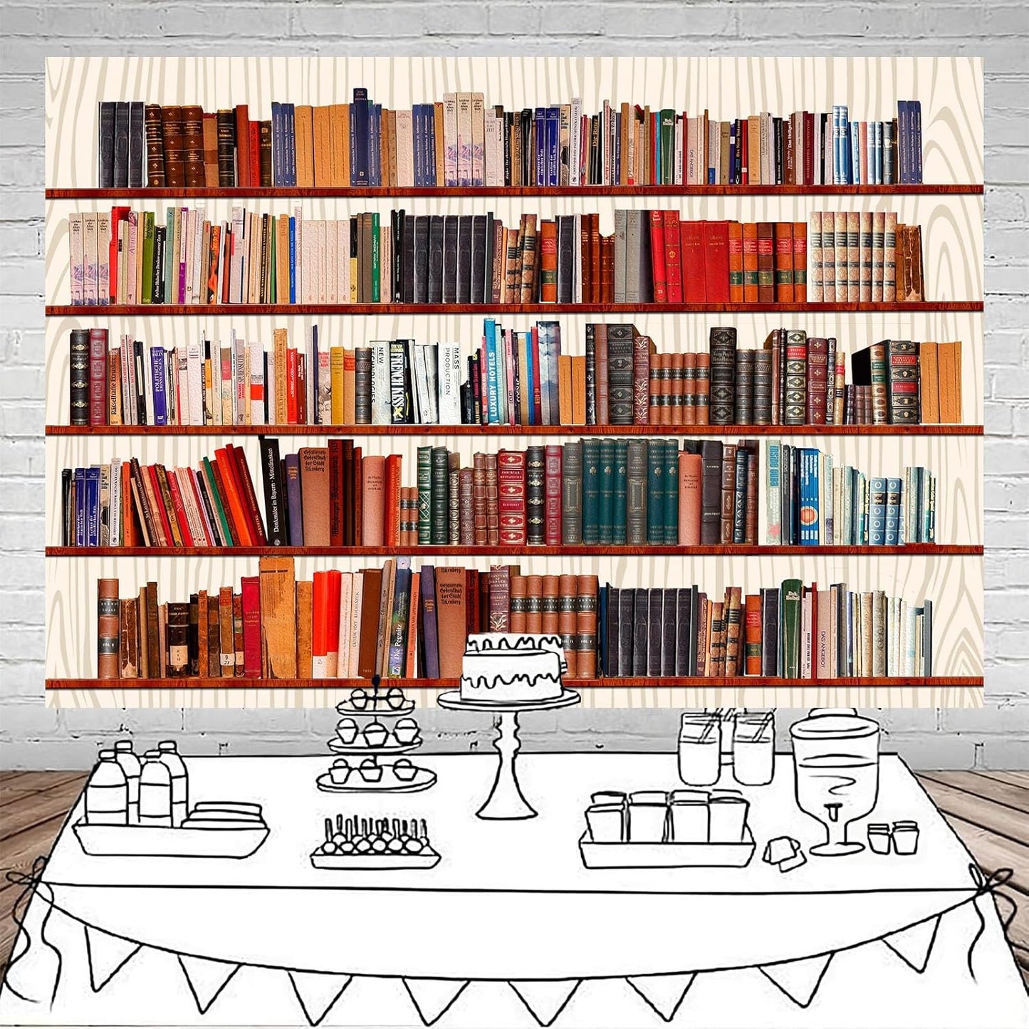 Yieldeer 8x6ft Bookshelf Photo Backdrop Books Library Tapestry Wall Hanging Bookcase Photography Background for Office