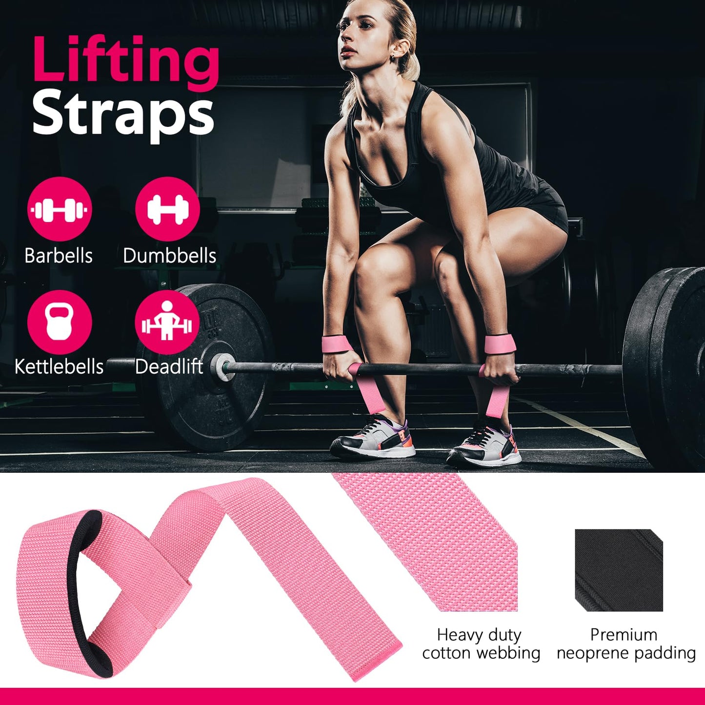 WALITO 8Pcs Barbell Pad Set for Hip Thrust - Squat Pad,Gym Accessories for Women with Bar Bad,Bench Press, with Gym Ankle Straps,Resistance Bands for Working Out,Lifting Strap,Carry Bag (1-Pink)