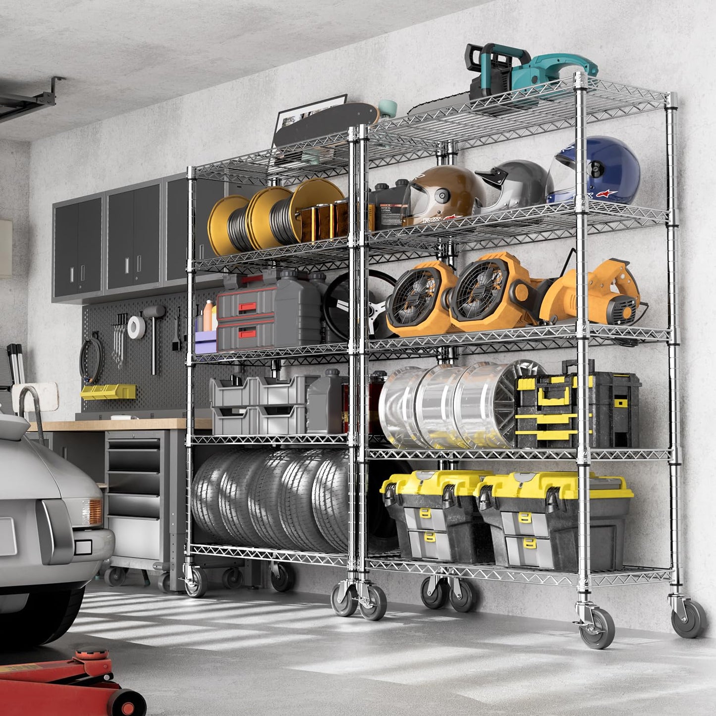 M MZG 5-Shelf Storage Shelves,Wire Shelving Heavy Duty Metal Storage Shelving Unit Adjustable Garage Shelving Rack Pantry Kitchen (Chrome, 5 Tier,17.7" D x 47.2" W x 76.7" H)