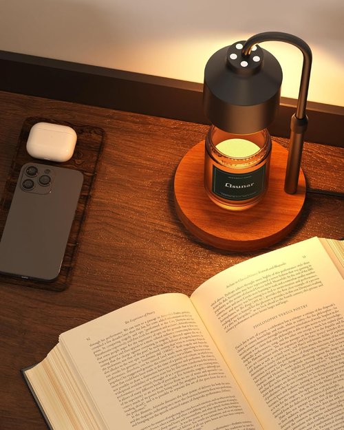 LISUNAR Electric Candle Warmer Lamp - Adjustable Height with Timer & 2 Bulbs | Black Wax Warmer for Jar Candles