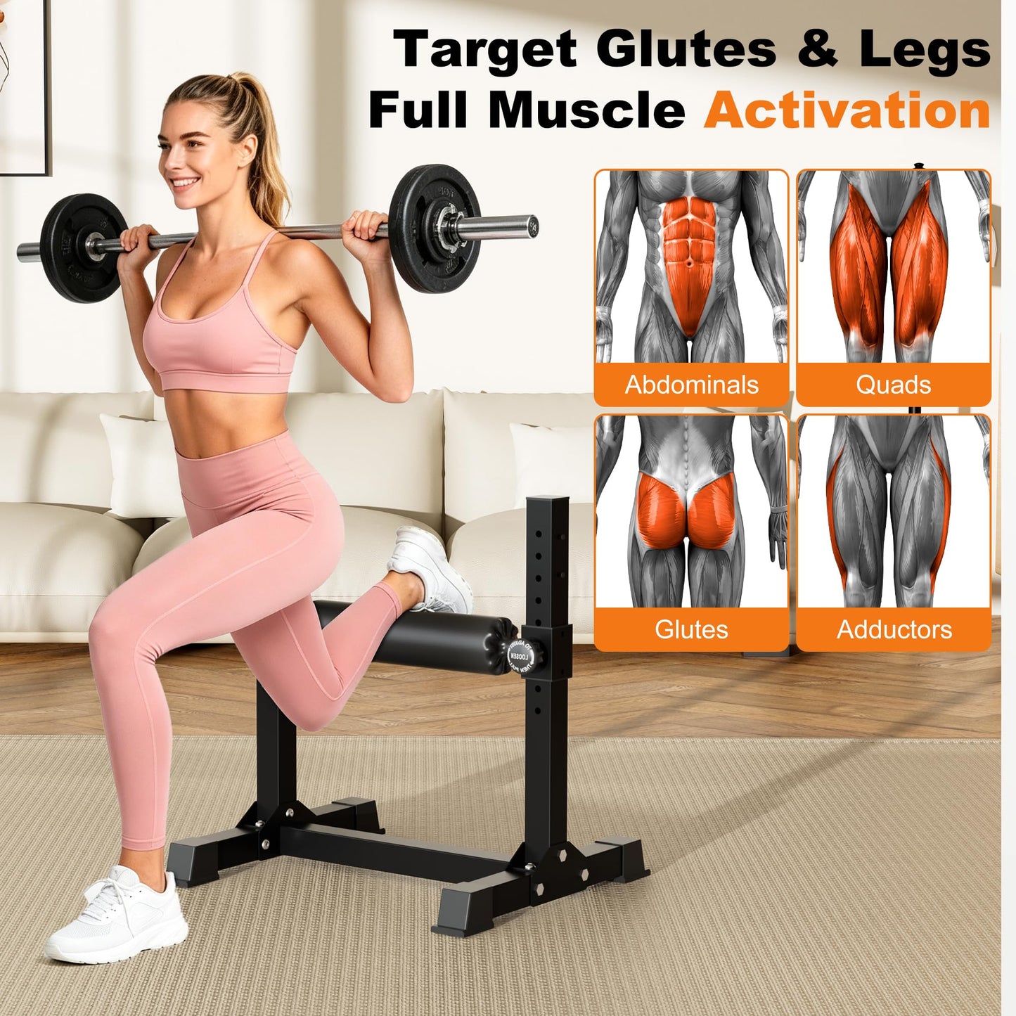 TRAKMAXI Bulgarian Split Squat Stand, 9-Level Adjustable Height Leg Roller, Home Gym Equipment for Single Leg Squat & Lunge Lower Body Strength Training, 350lb Weight Capacity