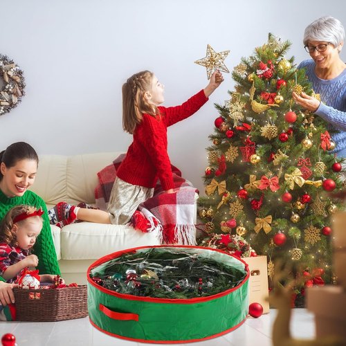 4 Pack Wreath Storage Containers by [Brand Name] - Durable Hard Shell Bags with Dual Zipper | Large Red & Green for St. Patrick's Day