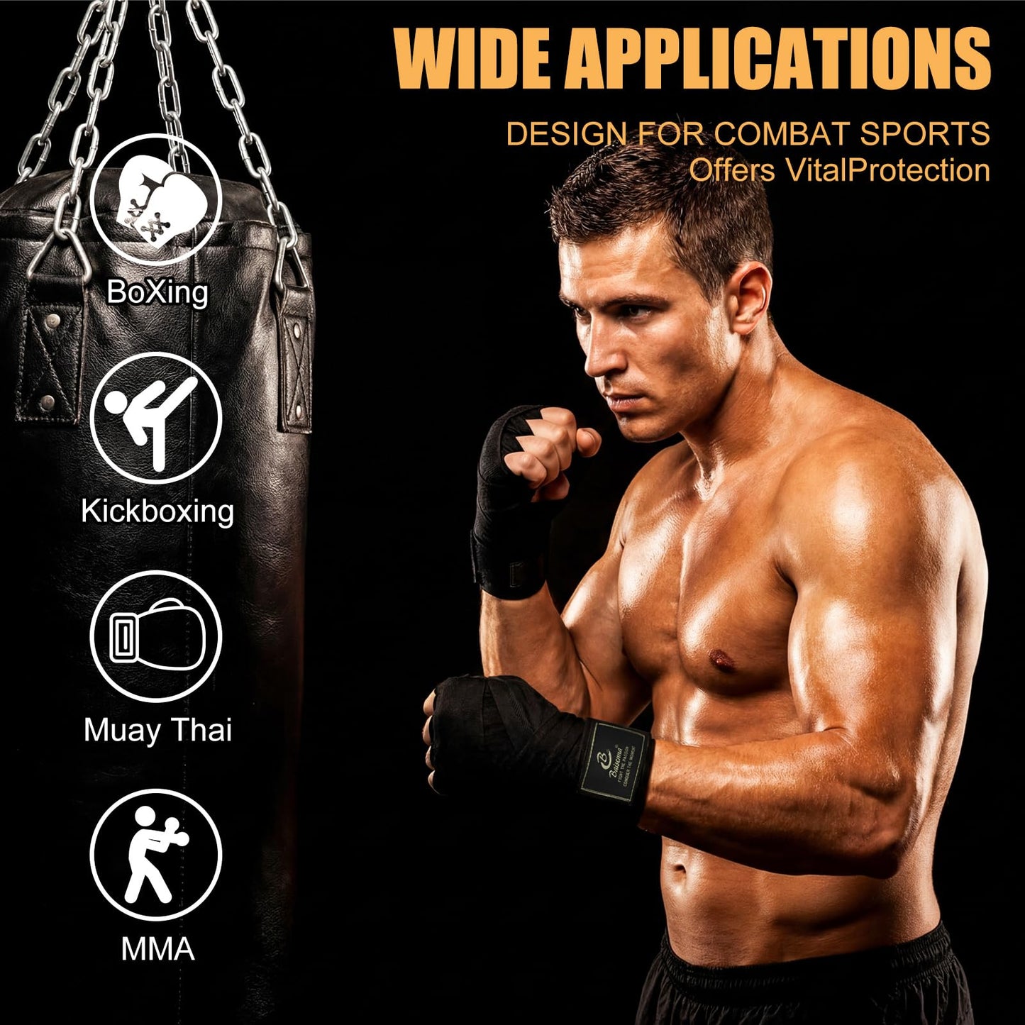 Gemscream 4 Pcs Boxing Hand Wraps 196 Inches/ 5 M Wrist Wrap Protection for Men Women Boxing Muay Thai MMA Kickboxing