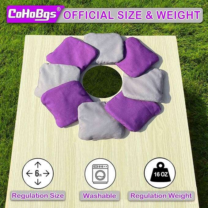 CoHoBgs Corn Hole Bags Set 8, Professional Cornhole Bags Dual-Sided Slick & Stick Resin Filled Suede and Duck Canvas Bean Bag for Cornhole Game Includes Carry Case