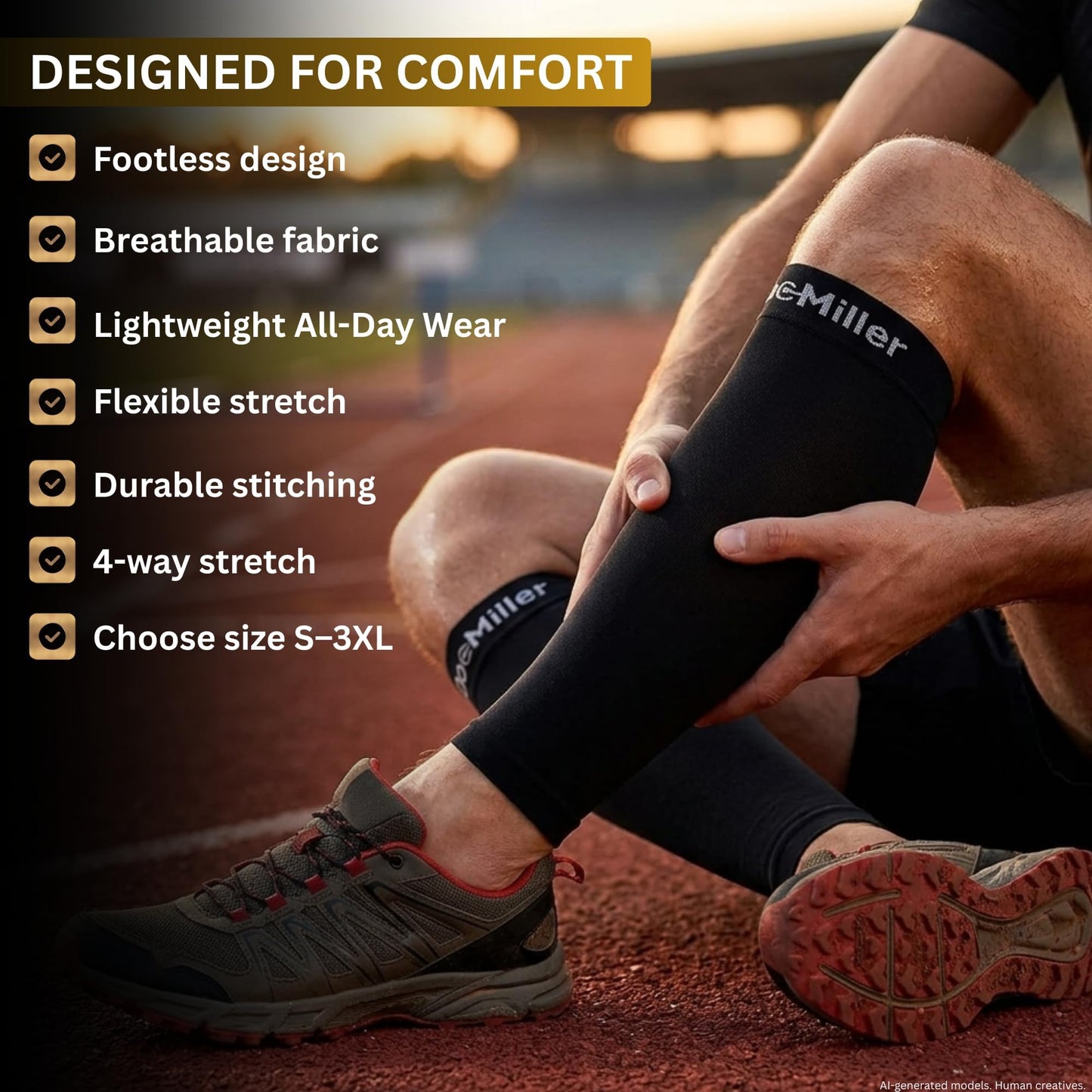 Doc Miller Calf Compression Sleeve for Petite Women & Men, 15-20 mmHg, Footless Leg Sleeve Brace for Varicose Veins, Pregnancy, Running & Cycling, Knee-High, Shin Splints, Recovery, 1 Pair