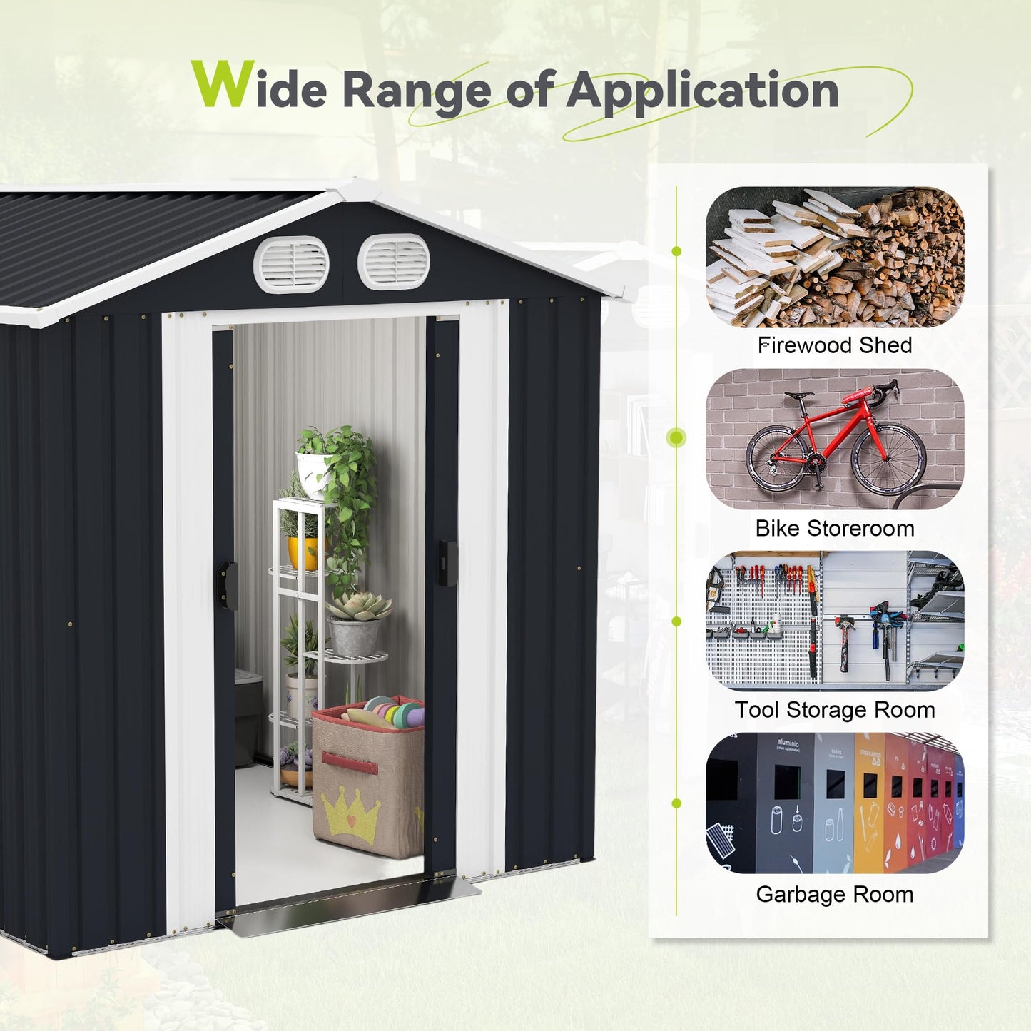 KEIKI 8x6 FT Outdoor Storage Shed, Metal Garden Shed, Heavy Duty Tool Shed, Lockable Weatherproof Storage House with Air Vents for Backyard Patio Outdoor Storage, Dark Gray