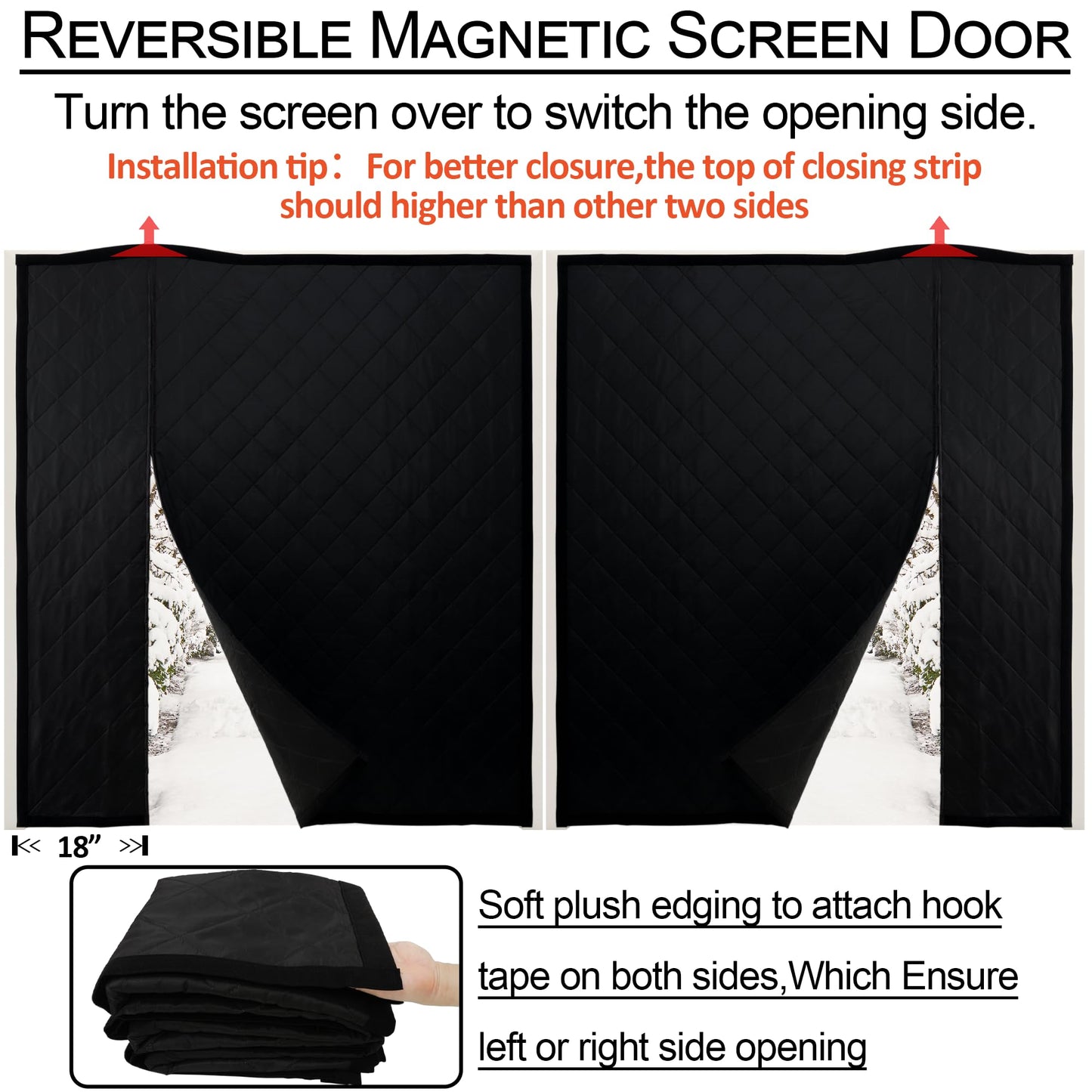 Reversible Wide Magnetic Thermal Insulated Door Curtain for Winter,Thicken Polyester Fiberfill & Heavy Duty Oxford Cloth,Temporary Window Insulation Cover Curtain for French Sliding Door,74”x81”