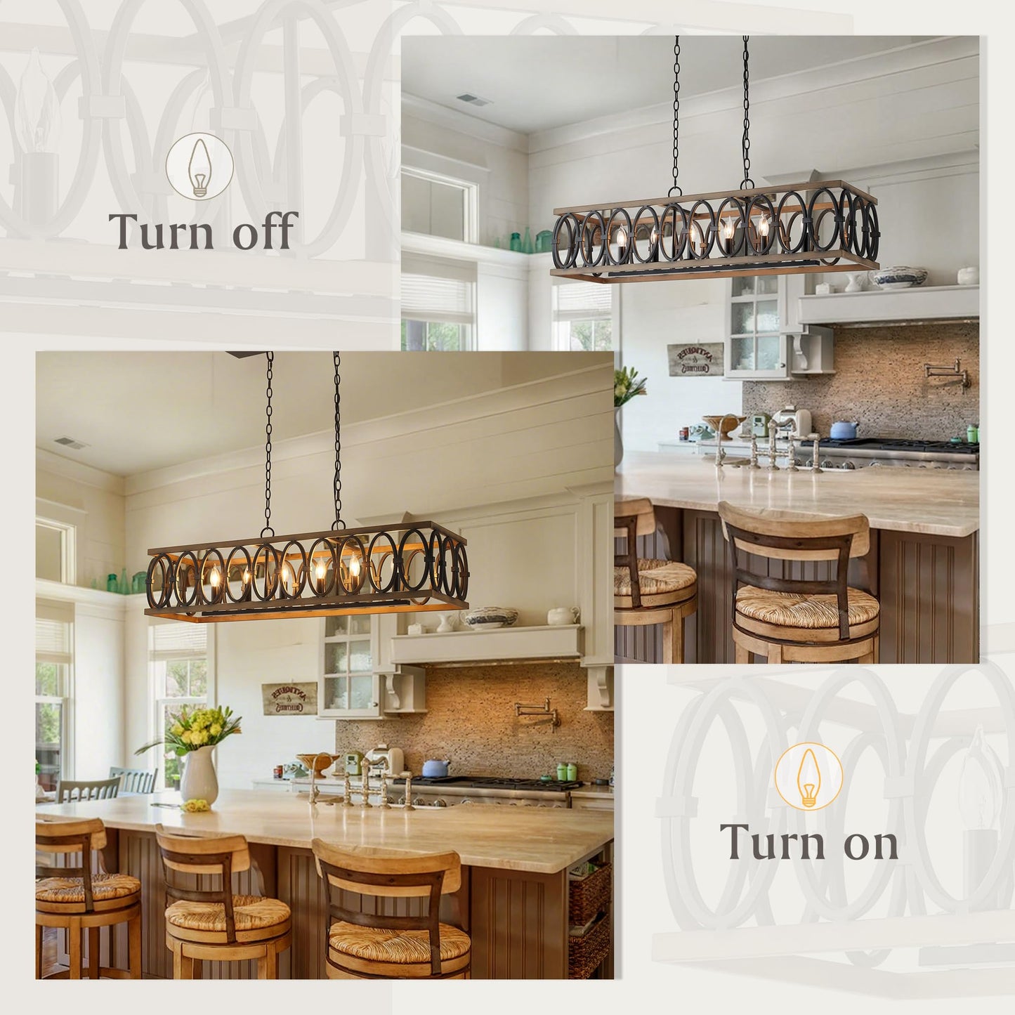 OSAIRUOS L39.4 Rustic Farmhouse Rectangle Chandelier for Dining Room Kitchen Island Lights Cage Pendant Light Fixture Black and Brown Metal Hanging Lighting Retro Vintage Linear Chandeliers 6-Light