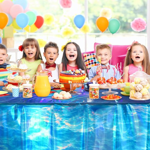 Iridescent Waves Tablecloths - Disposable Ocean Blue Rectangle Covers for Beach Party | 54 x 108 Inch