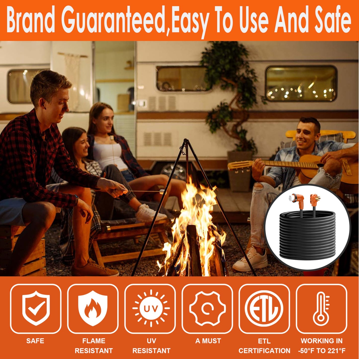 50 Amp RV Extension Cord 75 ft, Heavy Duty 6/3+8/1 SJTW AWG RV Power Cord with Grip Handle Twist Lock, NEMA 14-50P to SS2-50R with LED Indicator