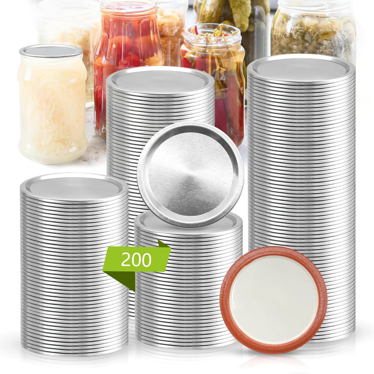 SIJDIEE 200Pcs 86 MM/3.4 Inch Wide Mouth Canning Lids, Leak Proof Split-Type Metal Canning Jar Lids for Ball Kerr Jar, Food Grade Material,100% Fit & Airtight for Wide Mouth Mason Jar Lids