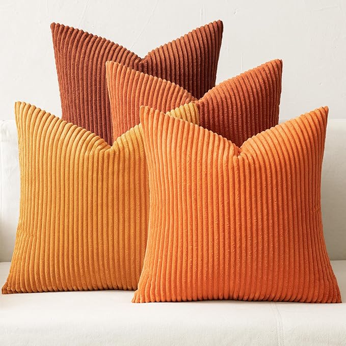 MIULEE Boho Farmhouse Throw Pillow Covers 18x18 Inch Set of 4 Mordern Nordic Cushion Covers Soft Corduroy Home Decor for Couch Bed Sofa Living Room Orange Rust
