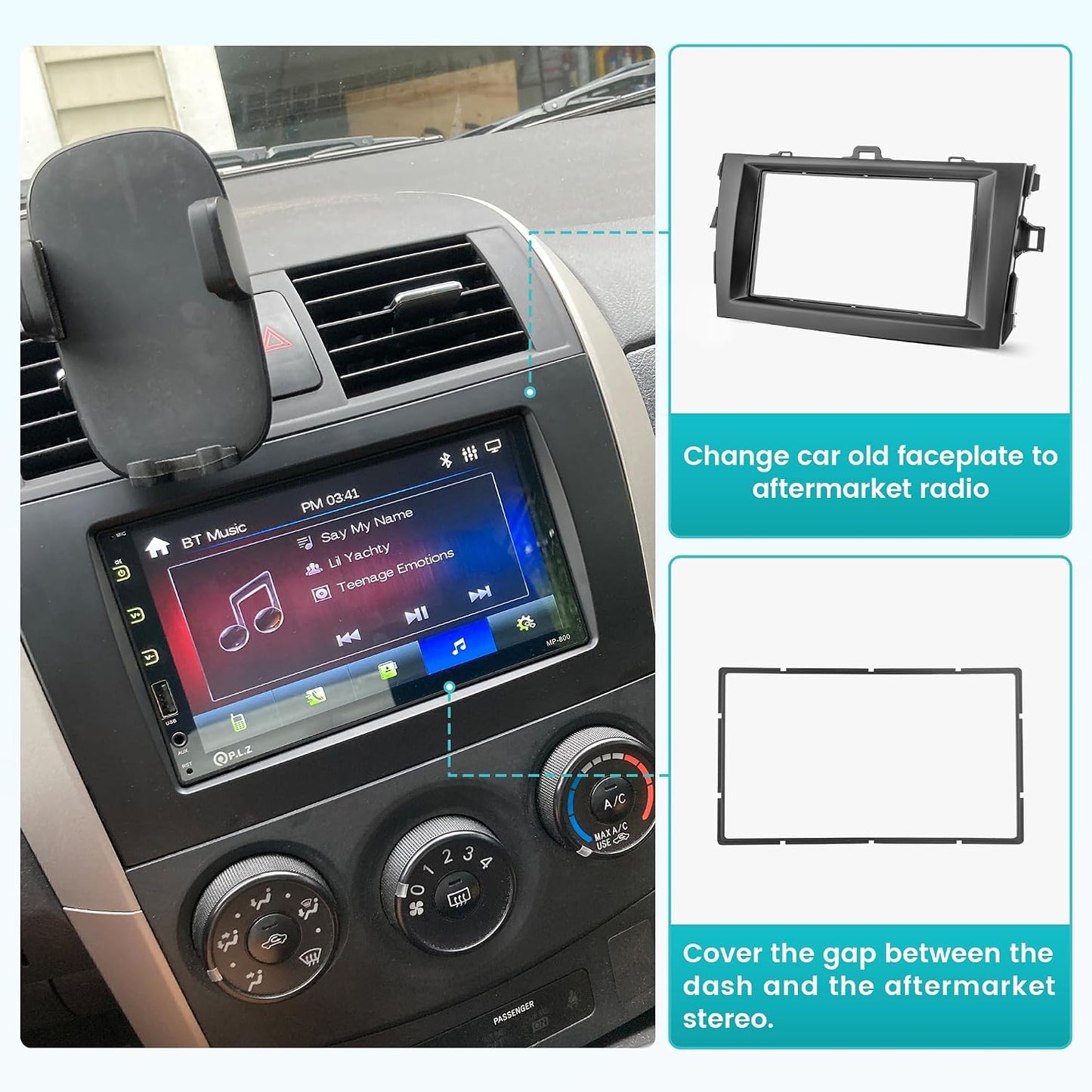 2009-2013 NuIth Double DIN Radio Installation Dash Kit W/Radio Wire Harness for Toyota Corolla, Aftermarket Radio Dash