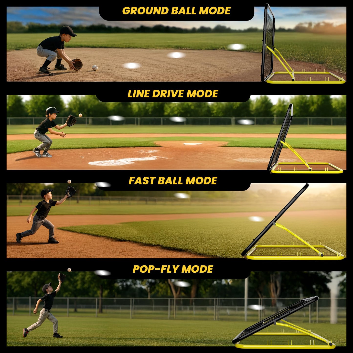 Apex Sports 4x4.5 Ft Baseball Rebounder, Multi-Sport Trainer for Soccer and Volleyball, Adjustable Angles, Easy Storage, Durable Construction, Enhances Agility, Precision, Reflexes, Solo Practice
