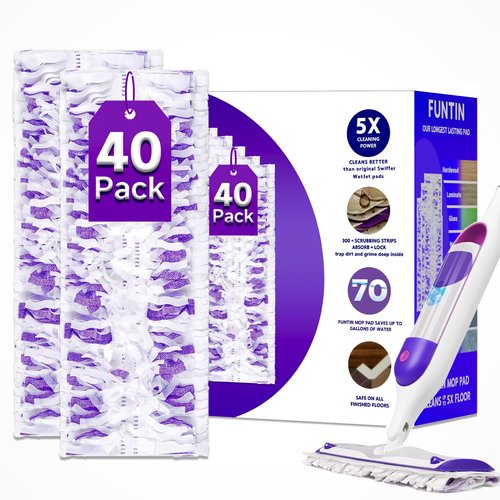 Funtin Power Mop Pads for Swiffer PowerMop, Unscented Disposable Mop Refills, Thickened Multi-Surface Replacement Mopping Pad, Dry & Wet Use for Floor Cleaning (40 Packs)